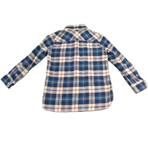 J. Crew Womens 10P Flannel Plaid Button Up Blue Coral Cotton Long Sleeve - Picture 3 of 15